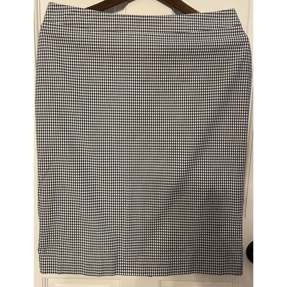 Ann Taylor Gingham Navy Blue/White Pencil Skirt Size 6 Cotton/Spandex Blend EUC